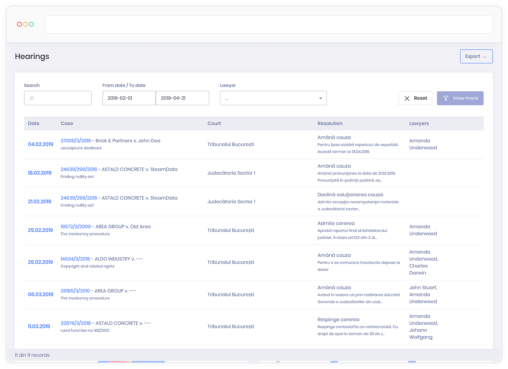 Litigation tools for lawyers - hearings - KeyVision PRO, software for lawyers and law firms